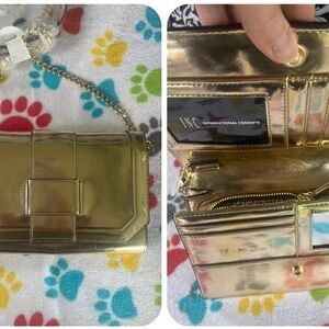 New INC International Concepts Metallic Gold Women's Wallet crossbody bag